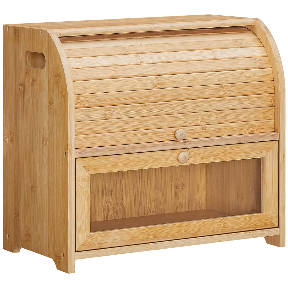 HOOBRO bamboo bread box roll-top front view for easy, space-saving bread storage.