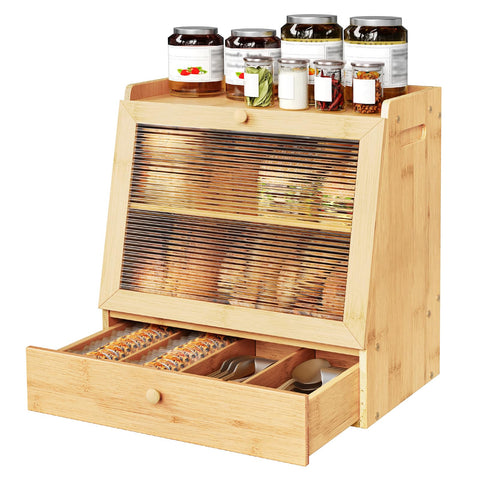 HOOBRO bread box with 2-tier storage and acrylic door for easy access