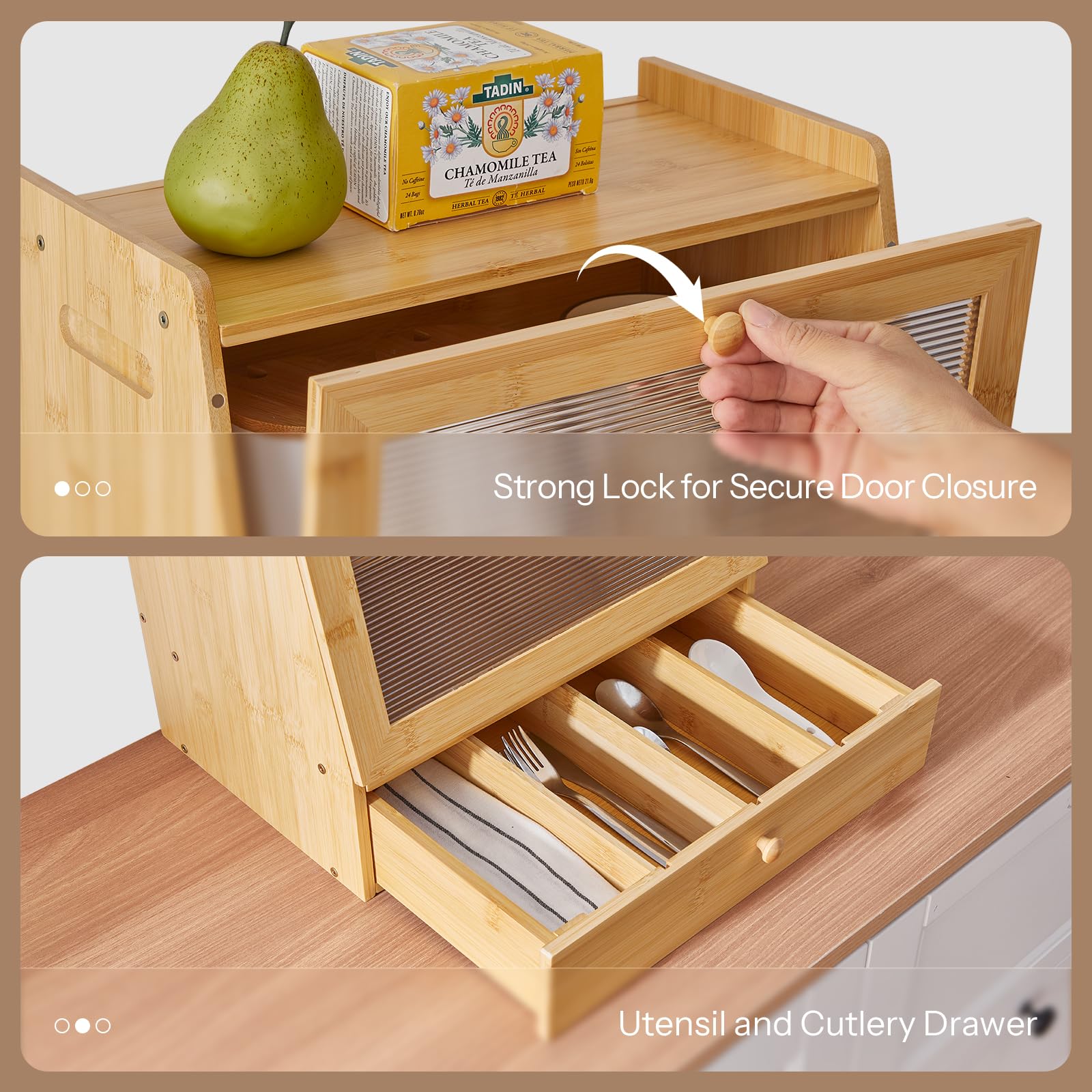 HOOBRO bread box drawer for cutlery and small items