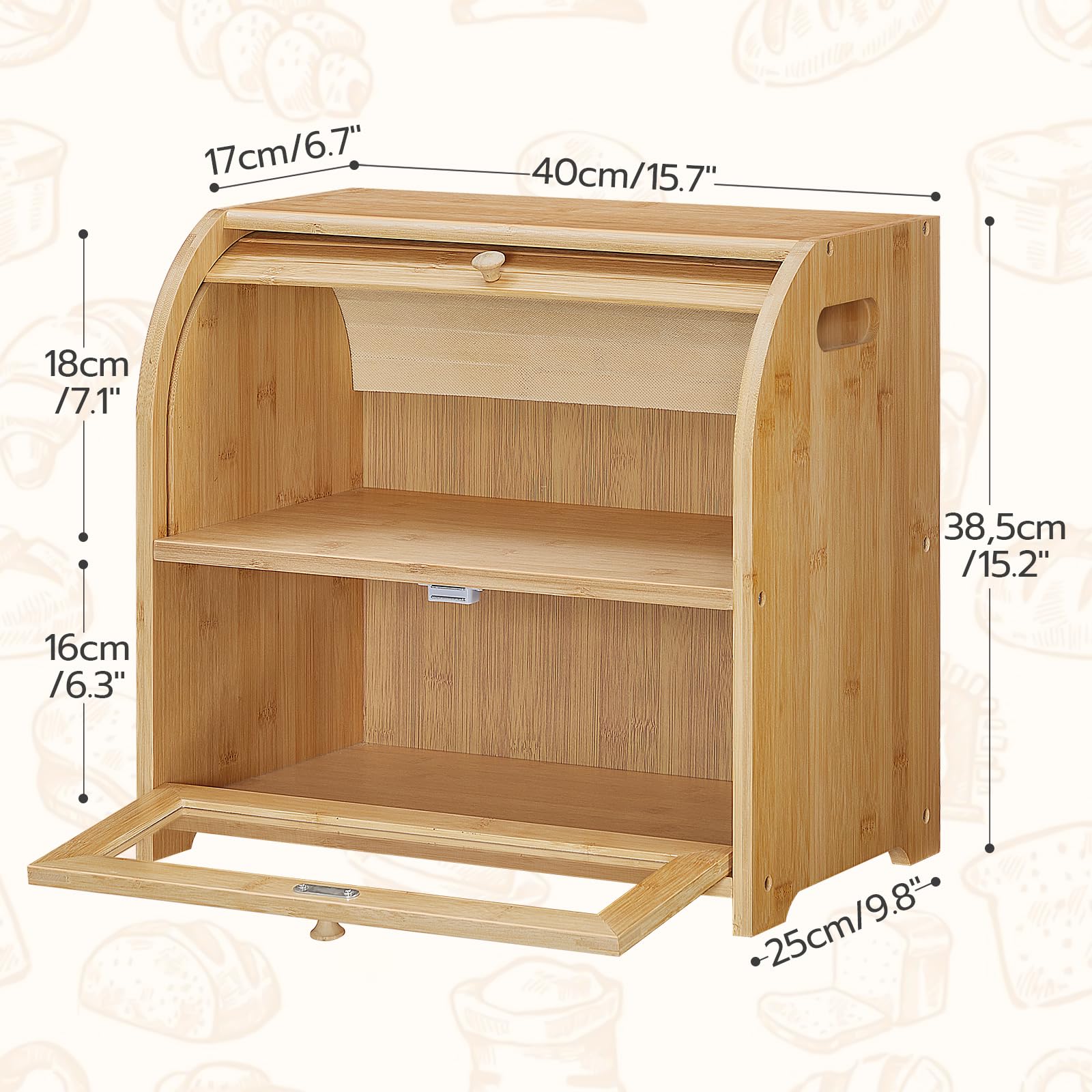 HOOBRO bread box kitchen counter setup fits bread, muffins, and pastries.