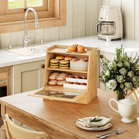 HOOBRO bread box wide opening for easy grabbing of bread