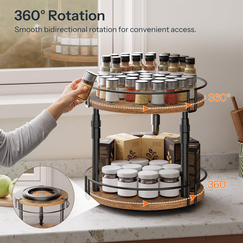 HOOBRO spice rack 360° rotation base for effortless seasoning from any cabinet