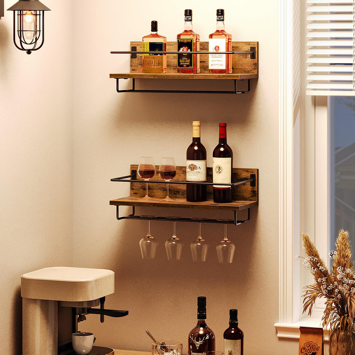 HOOBRO wall-mounted wine rack with two-tier design for secure bottle storage