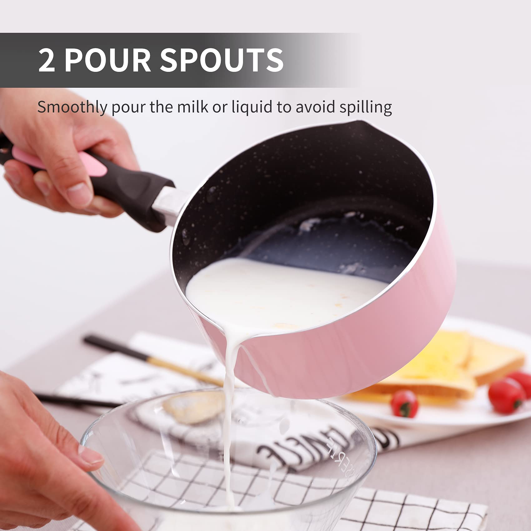 HooJay ergonomic handle stays cool for safe pouring.