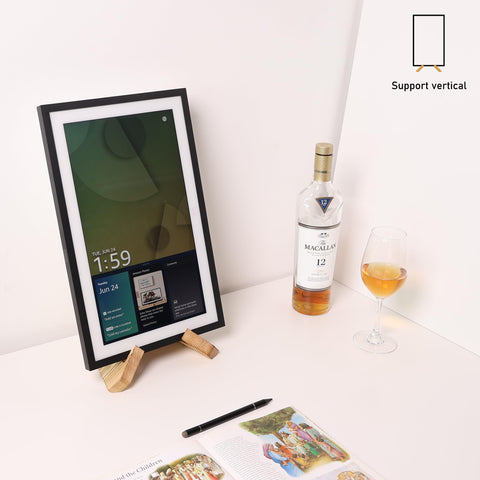HOOKMEMO cross-design wood stand for flexible horizontal and vertical viewing