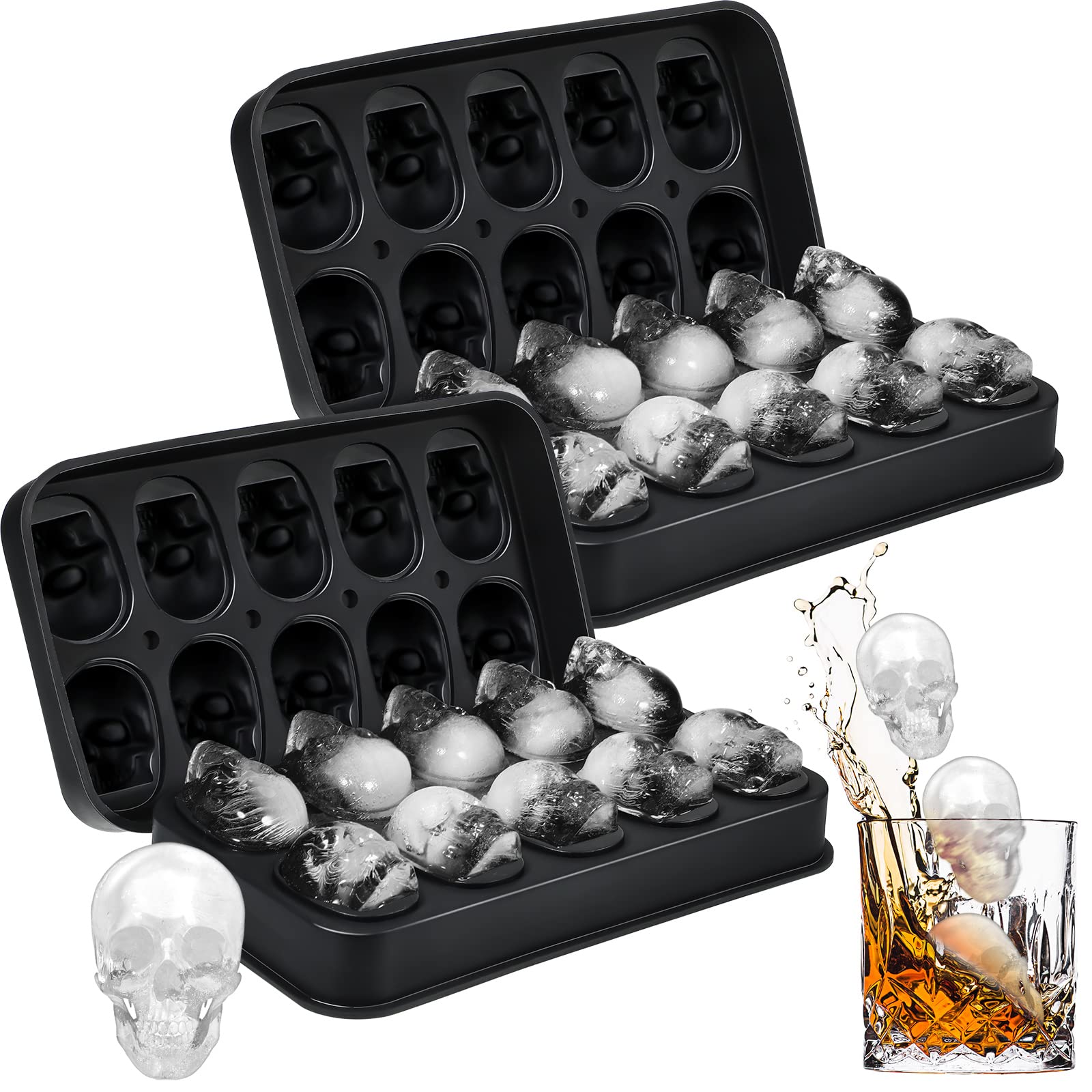 Hoolerry skull ice cubes from the two-pack molds add festive charm to drinks.