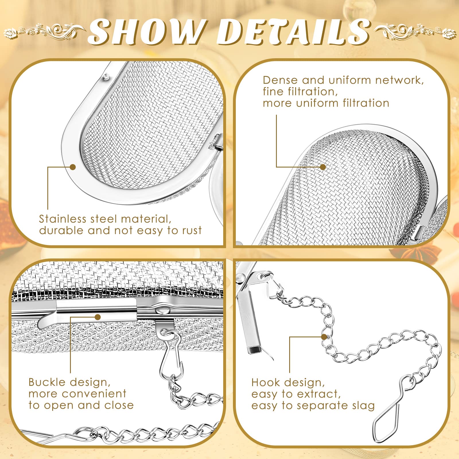 Hoolerry stainless-steel tea ball offers durable, reusable filtration.