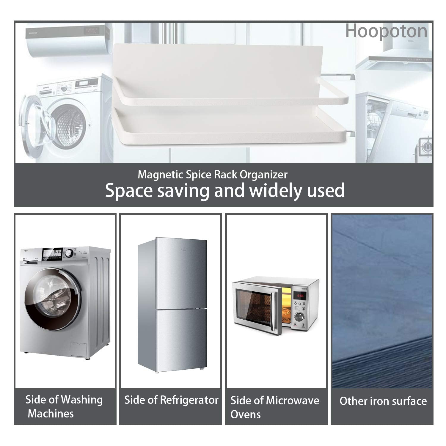Hoopoton durable steel rack with black matte finish on refrigerator