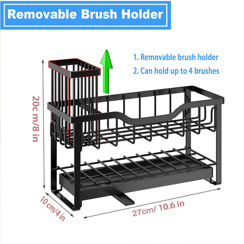 Hoopoton sink caddy with high brush holder for easy access.