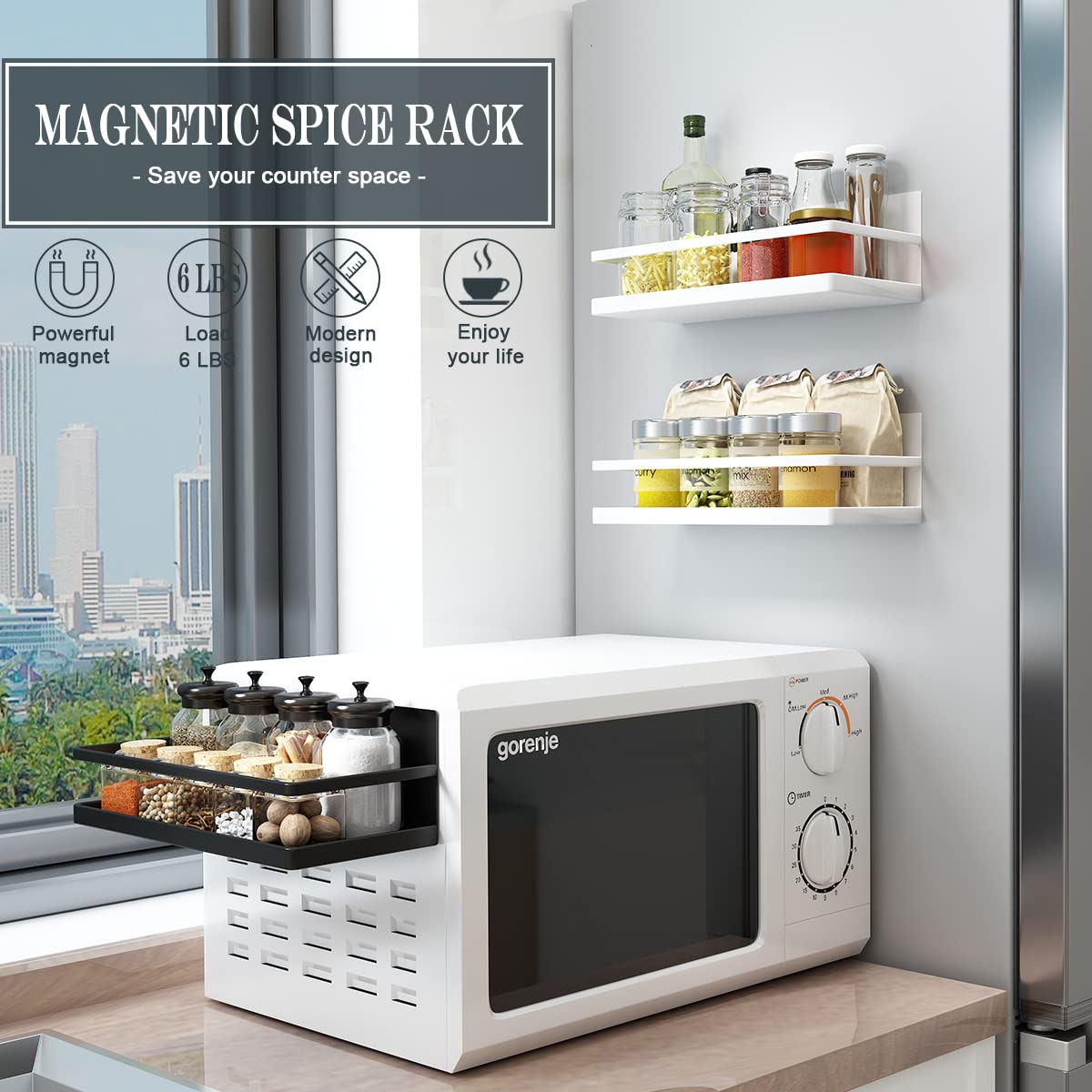 Hoopoton two-pack spice racks simplify kitchen storage on metal surfaces