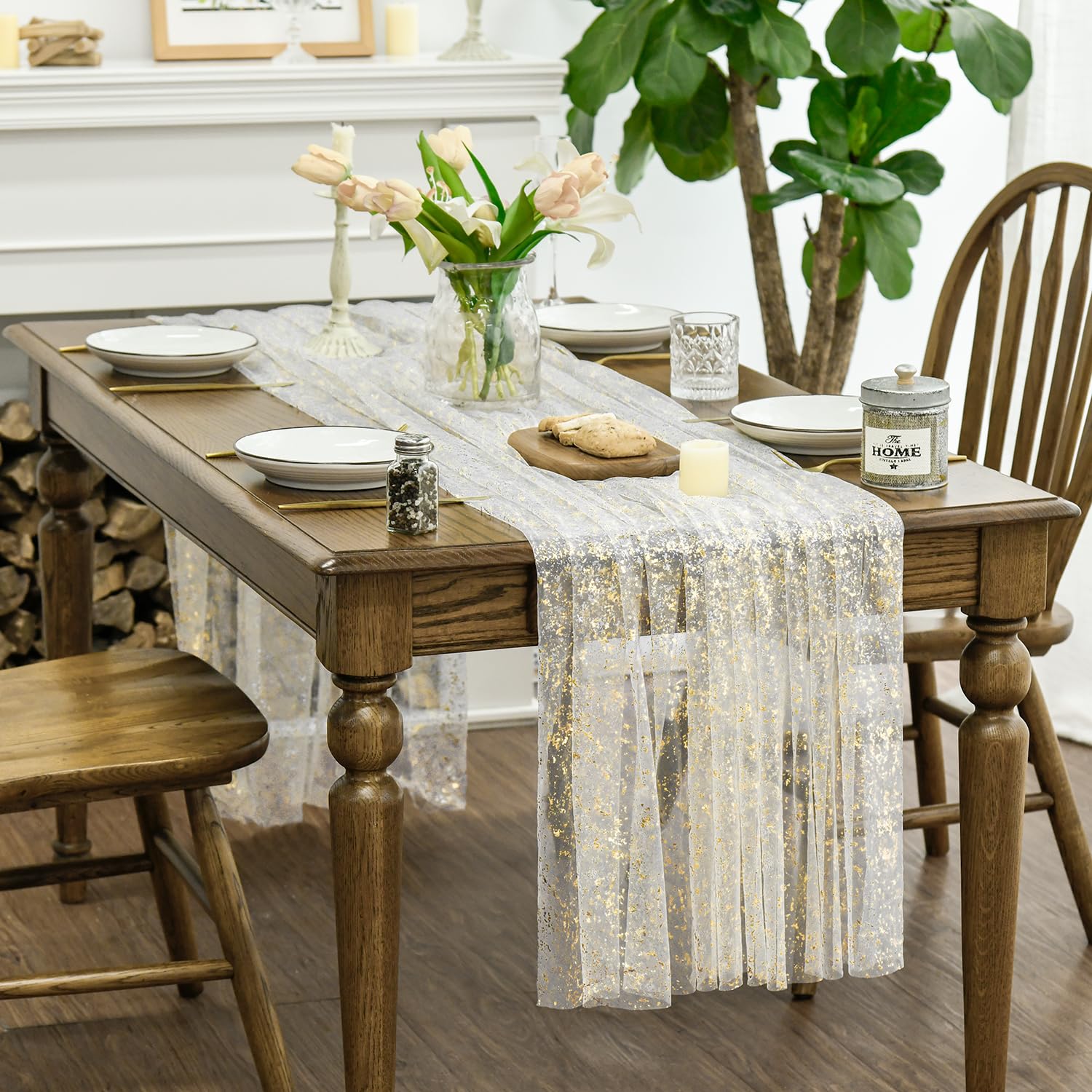 Horaldaily beige-gold sequin detail tablecloth adds festive sparkle for celebrations.