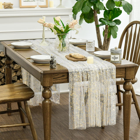 Horaldaily beige-gold sequin detail tablecloth adds festive sparkle for celebrations.
