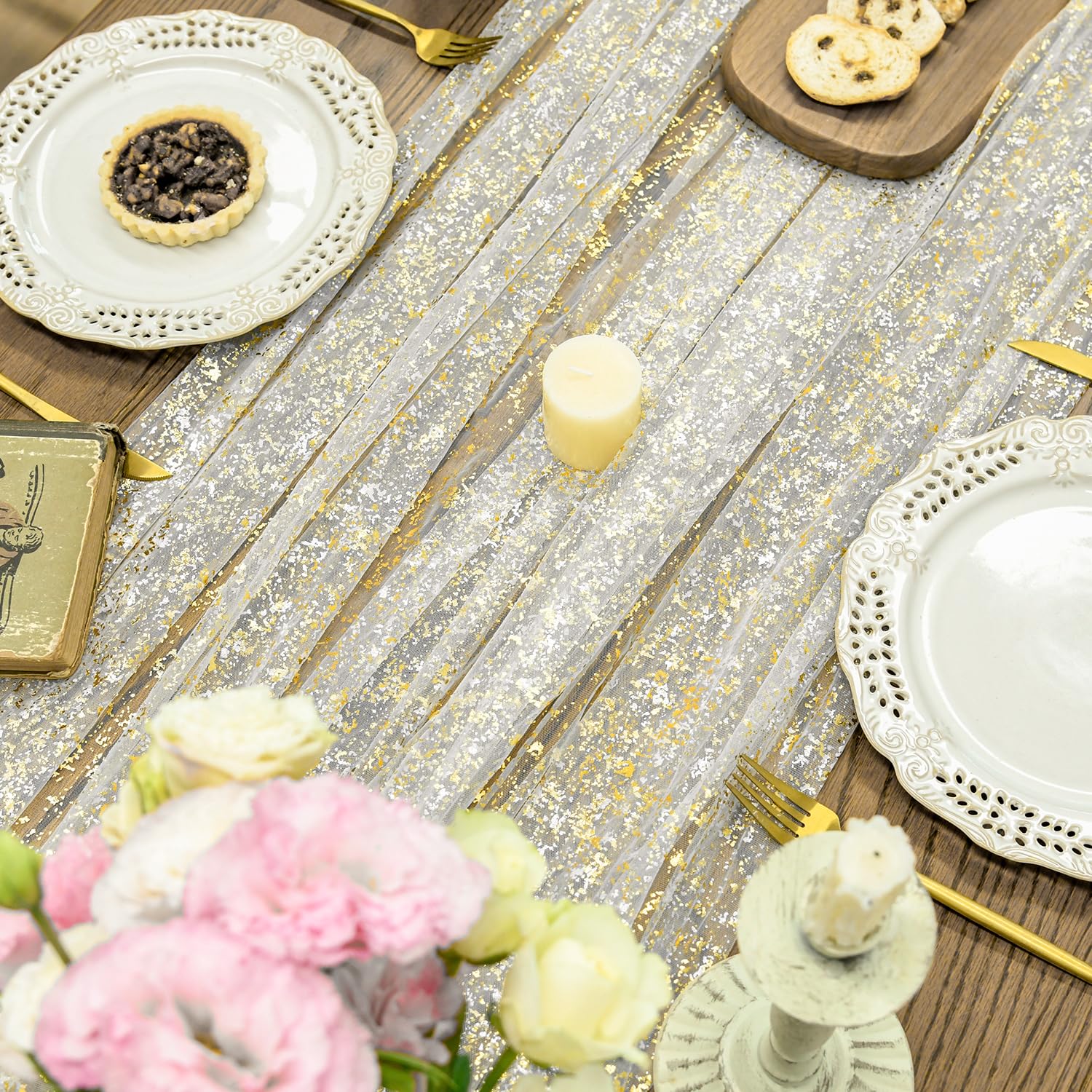 Horaldaily sheer tulle overlay enhances tables with graceful, airy charm.