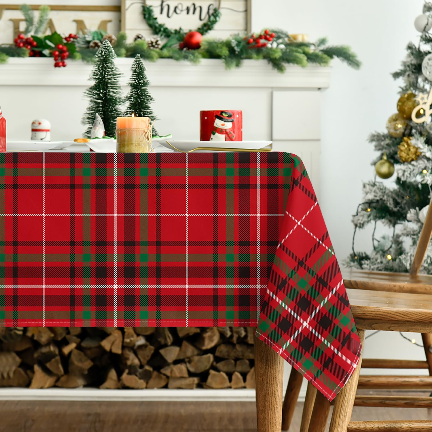 Horaldaily buffalo plaid pattern tablecover enhances holiday decor