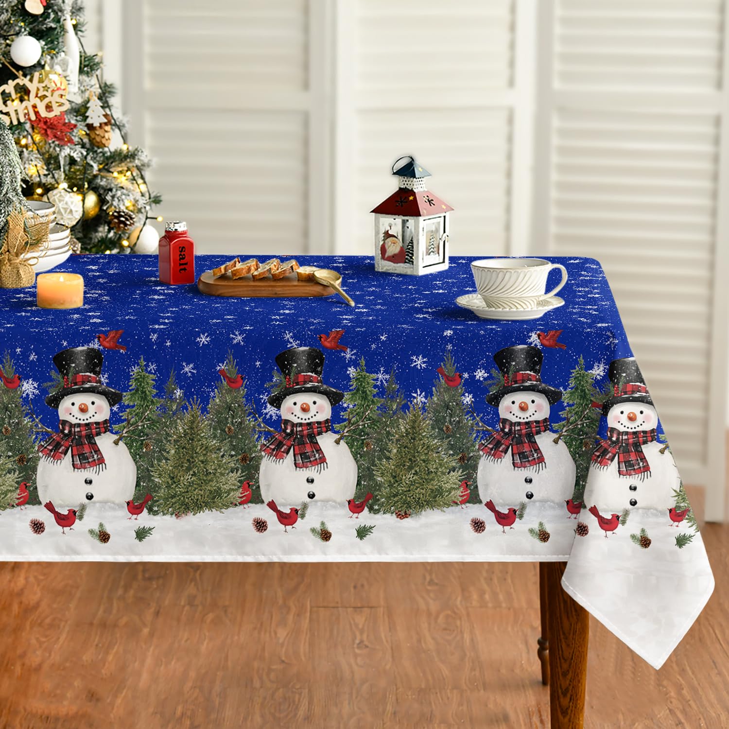 Horaldaily Christmas tablecloth blue snowman trees for festive decor