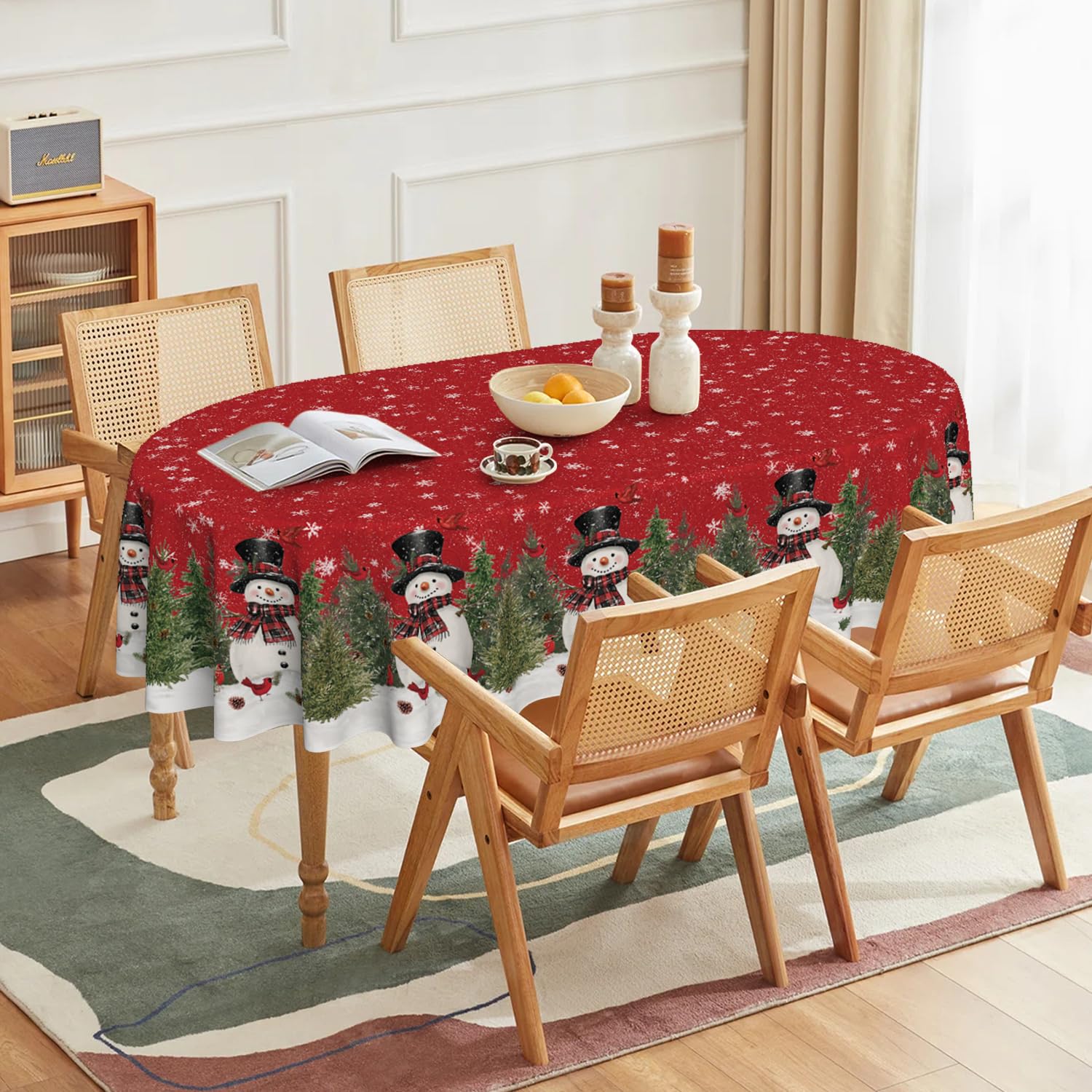 Horaldaily tablecloth in vibrant red pattern enhances holiday dining occasions.