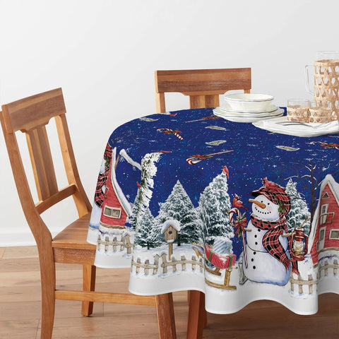 Horaldaily round blue trees tablecloth adds seasonal charm to meals.