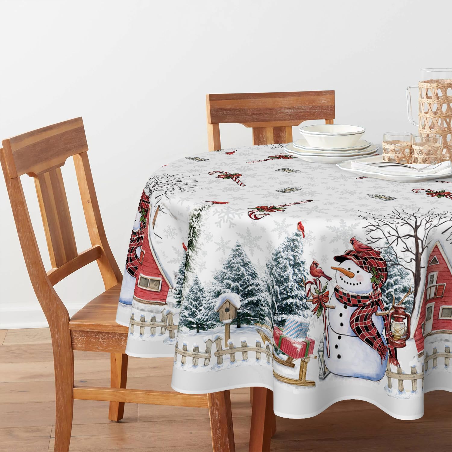 Horaldaily round tablecloth with winter trees adds holiday decor charm.