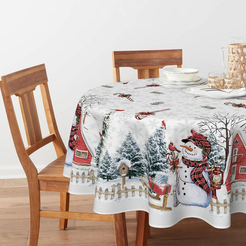 Horaldaily round tablecloth with winter trees adds holiday decor charm.
