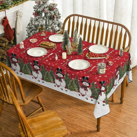 Horaldaily tablecloth pattern features red holiday motifs for seasonal decor.