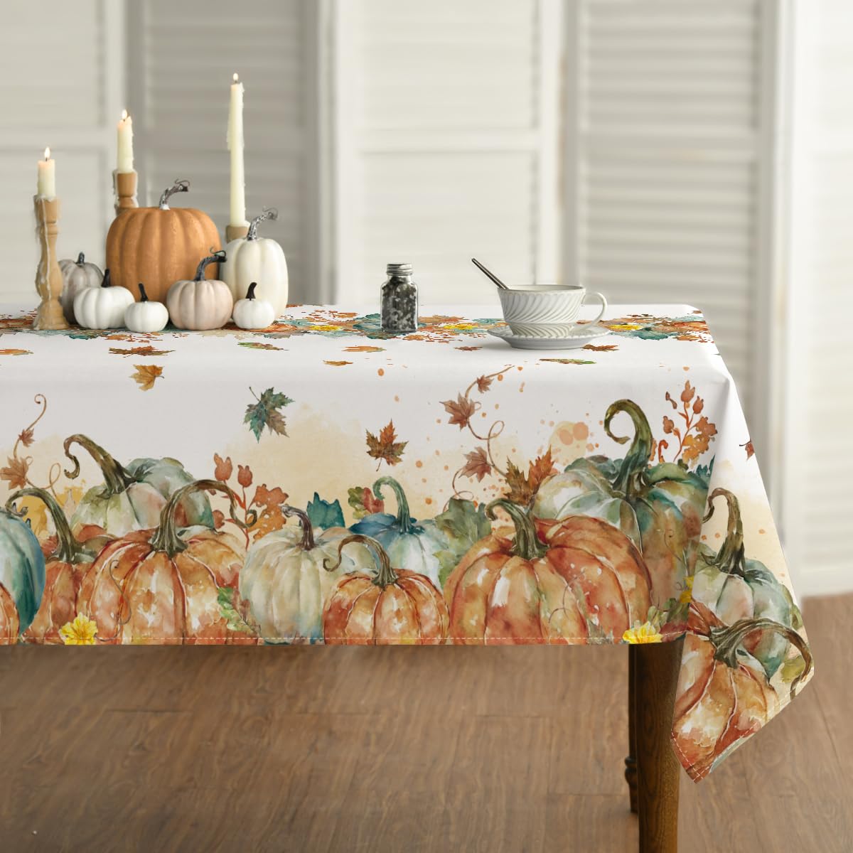 Horaldaily fall tablecloth featuring pumpkin leaves enhances autumn dining ambiance.