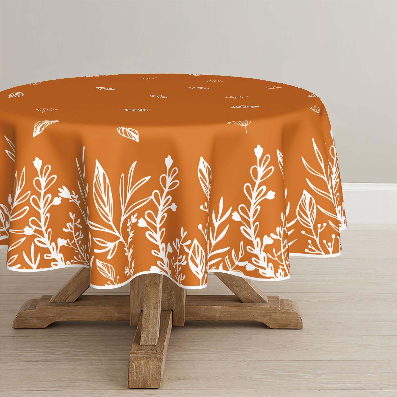 Horaldaily fall tablecloth round 70x70 on a dining table adds festive warmth.