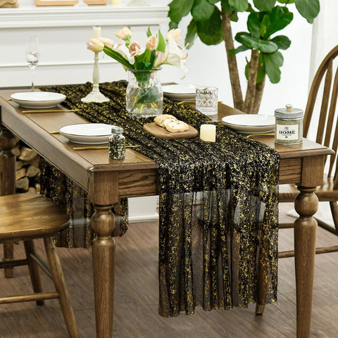 Horaldaily golden sequin glitter detail adds festive sparkle to tables.