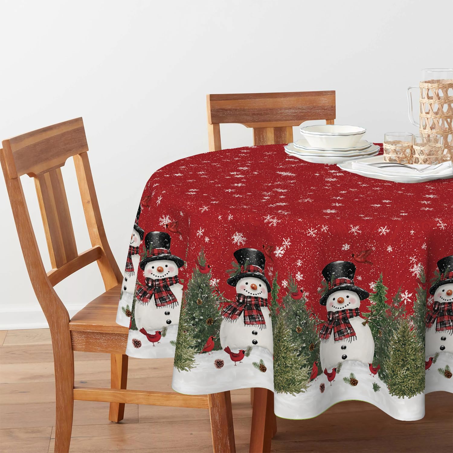 Horaldaily 70x70 round tablecloth on a holiday dining setup enhances seasonal mood.