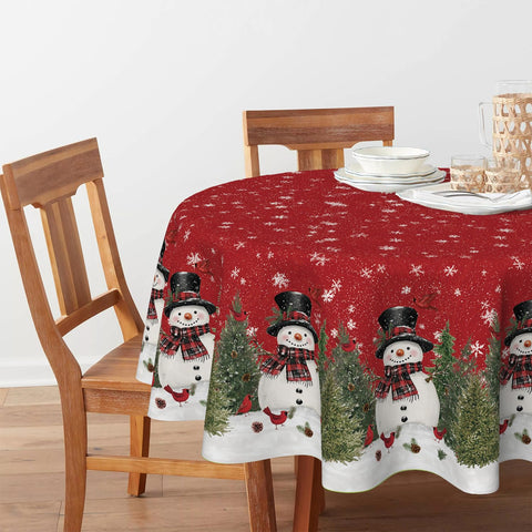 Horaldaily 70x70 round tablecloth on a holiday dining setup enhances seasonal mood.