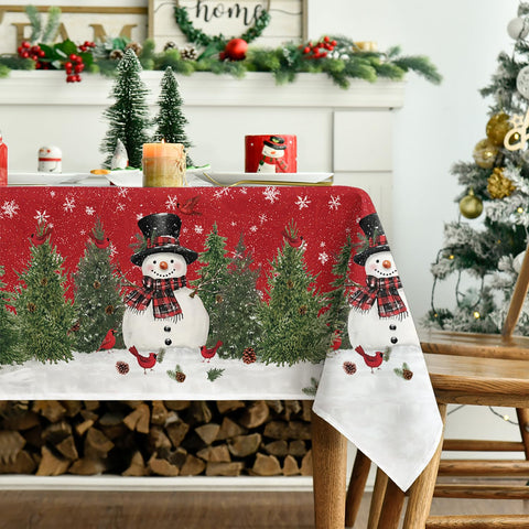 Horaldaily Christmas tablecloth shown during family dinners and gatherings.