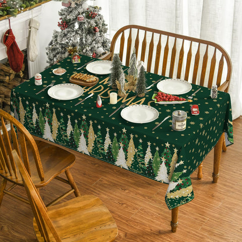 Horaldaily tablecloth featuring green trees design adds holiday flair to dining.