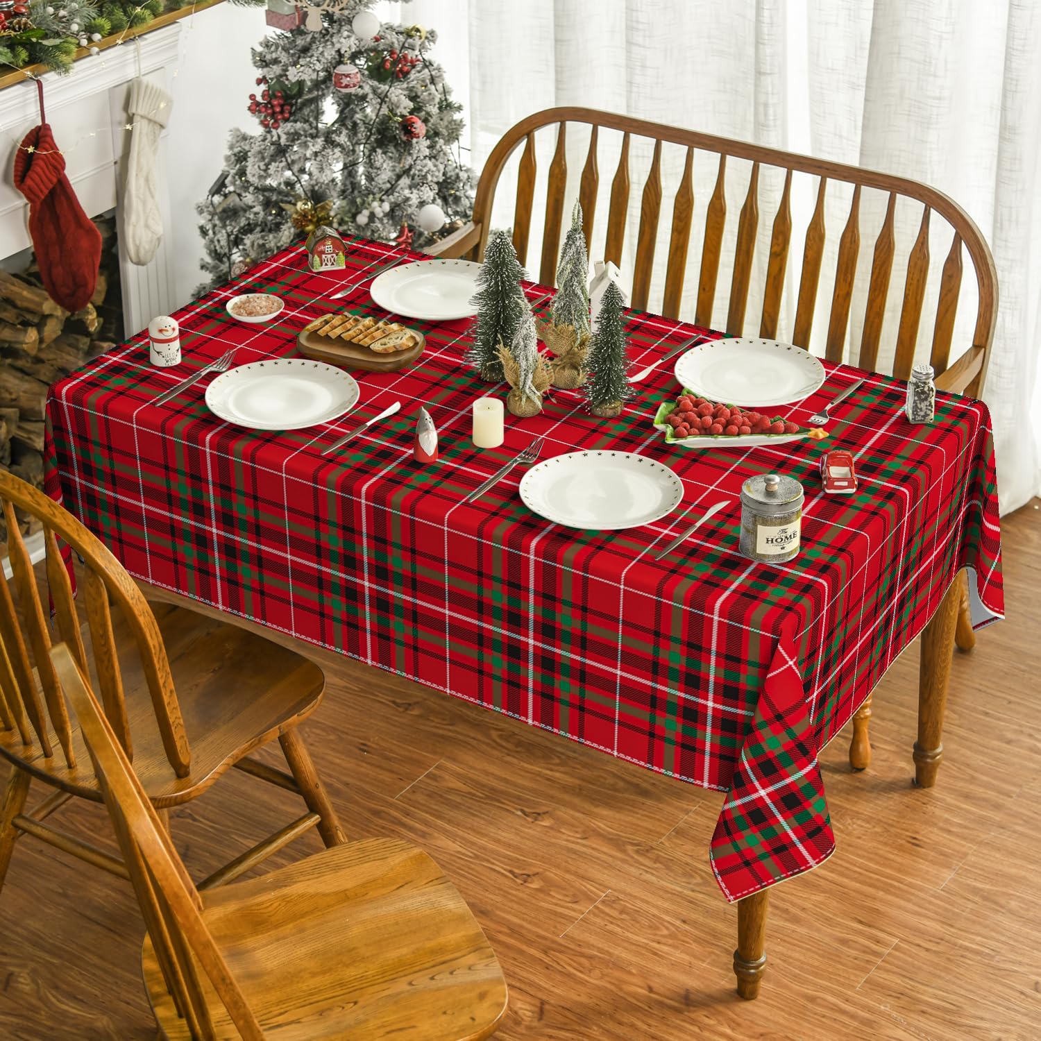Horaldaily washable polyester tablecloth in red for easy cleanup