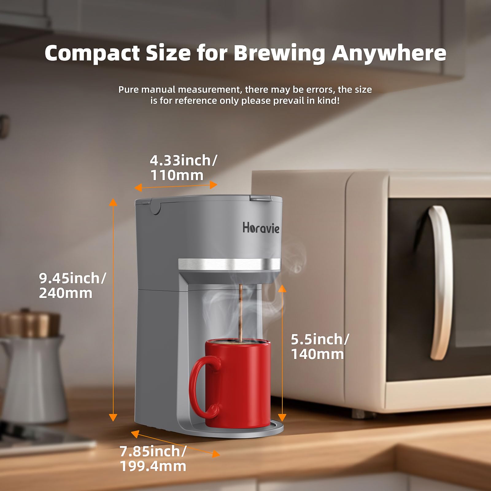 Horavie offers 6 to 12 oz brew sizes for customization.