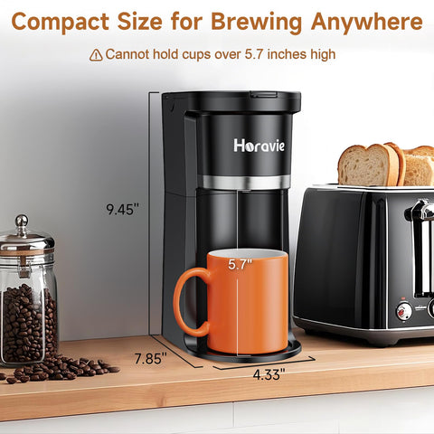 Horavie 6 to 12 oz brew sizes for customizable cups.