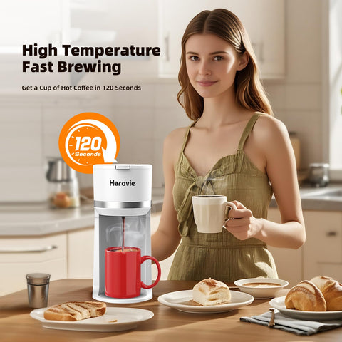 Horavie coffee maker supports K-Cup and ground coffee for flexible brewing.