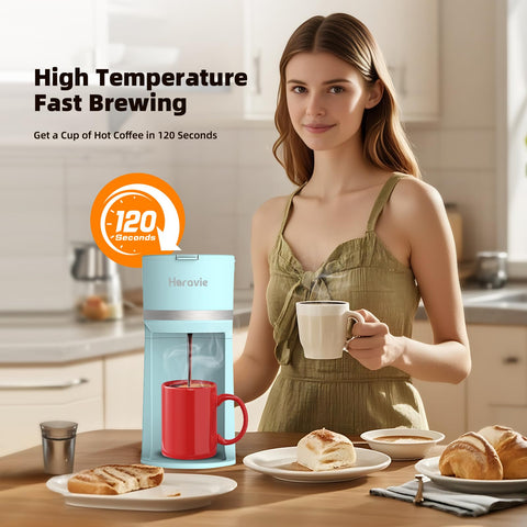 Horavie brew produces hot coffee in about two minutes, ideal for busy mornings.