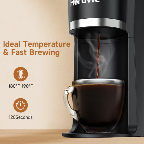 Horavie K-Cup and Ground compatibility enables flexible brewing at home.
