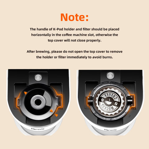 Horavie coffee maker near mug illustrates 6-12 oz brew sizes.