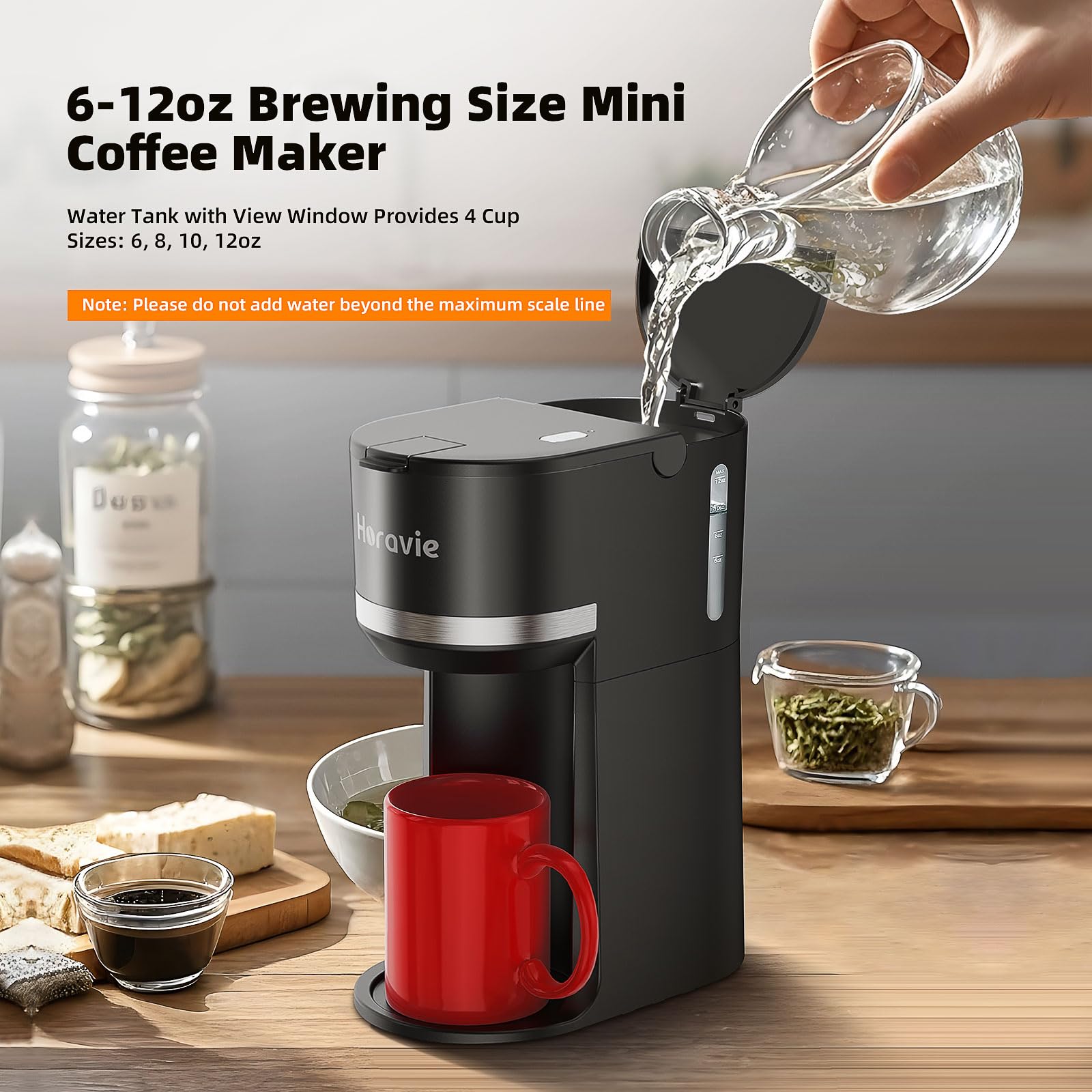 Horavie Mini fast brew delivers hot coffee quickly.