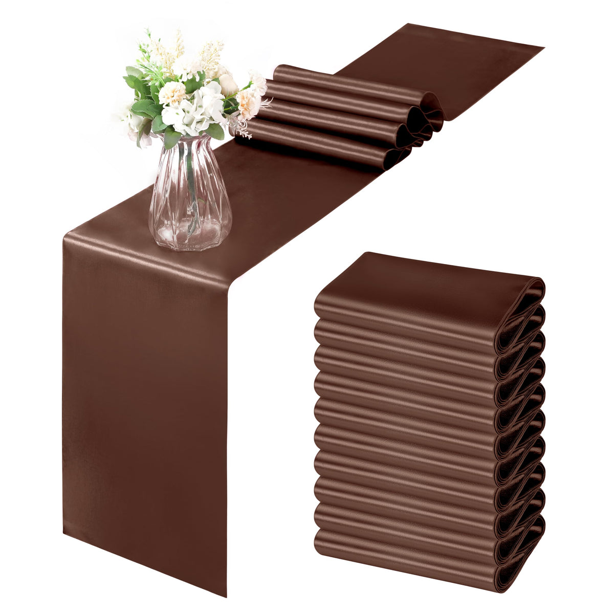 Horbaunal brown satin table runner 12x108 inches adds elegant warmth to wedding tables.