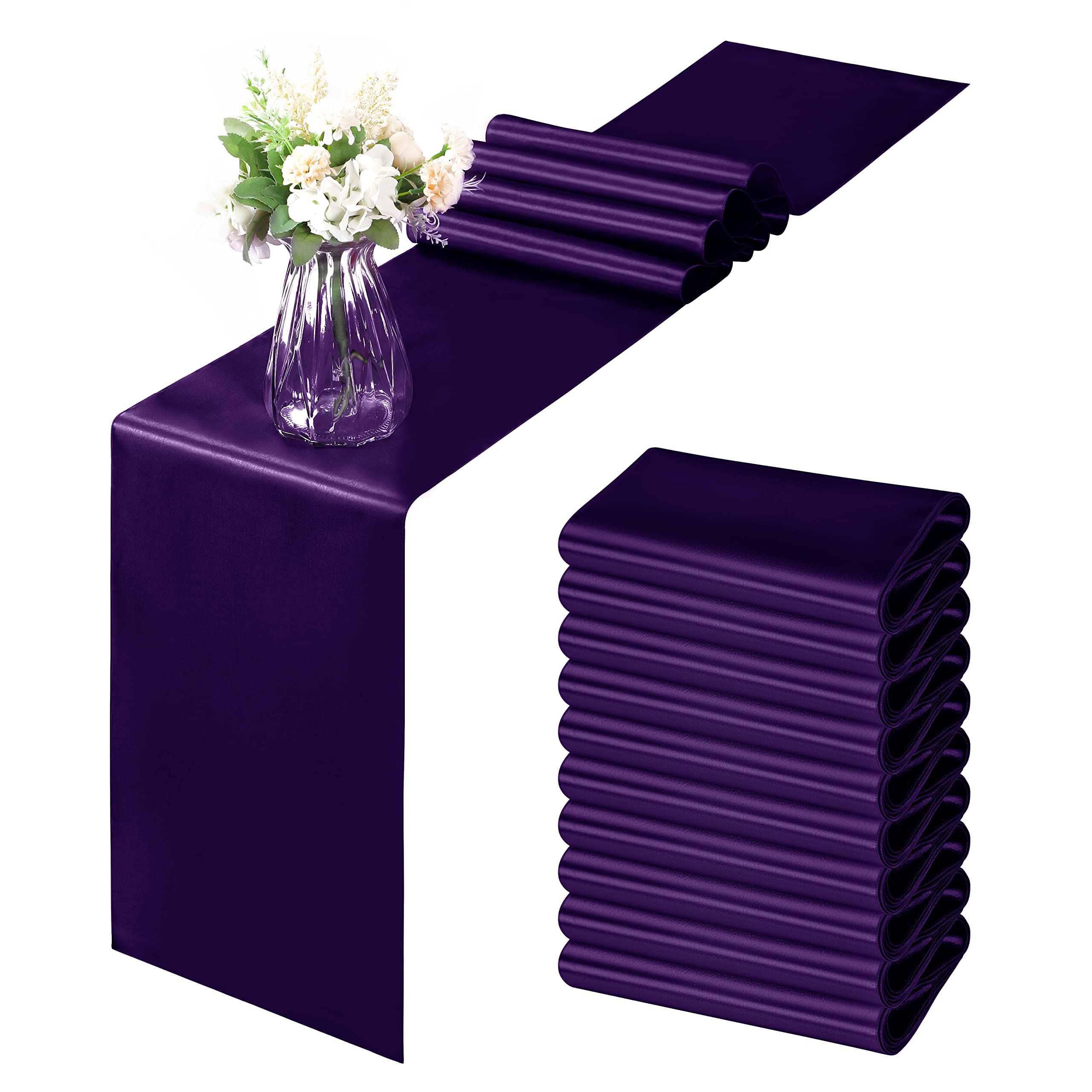Horbaunal purple satin table runner close-up, smooth texture and lustrous finish.