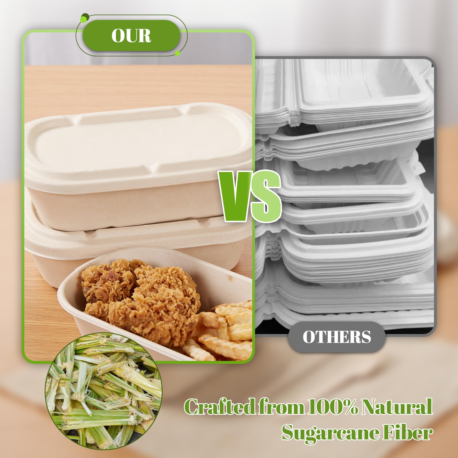 HorizonNest 50-pack sugarcane takeout containers for quick catering needs.