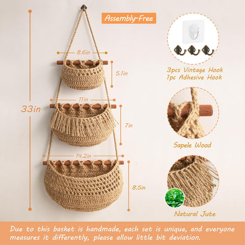 Horpait 3-tier fruit basket kitchen storage keeps produce within reach