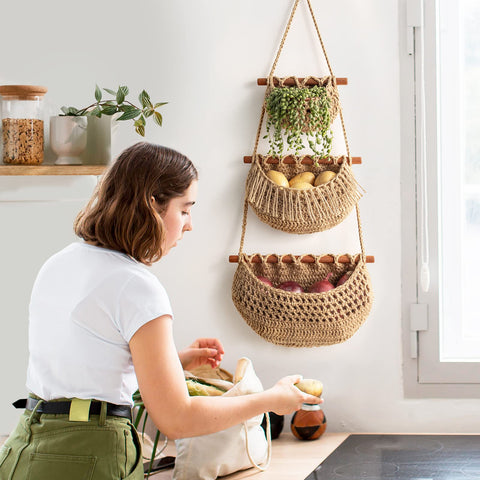 Horpait jute basket with wood handle for rustic entryway storage