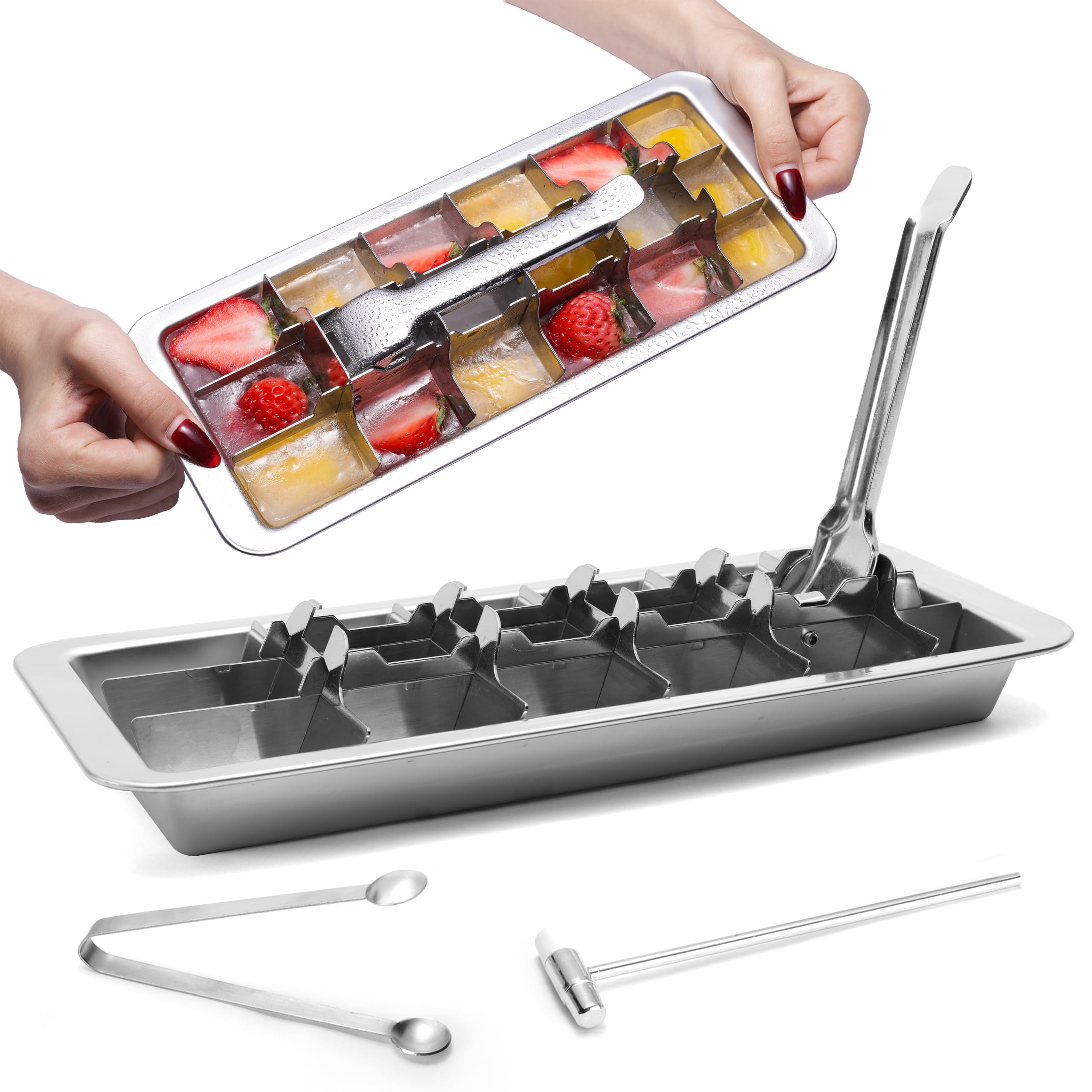 HOSASSPER stainless steel ice tray with lever for effortless release