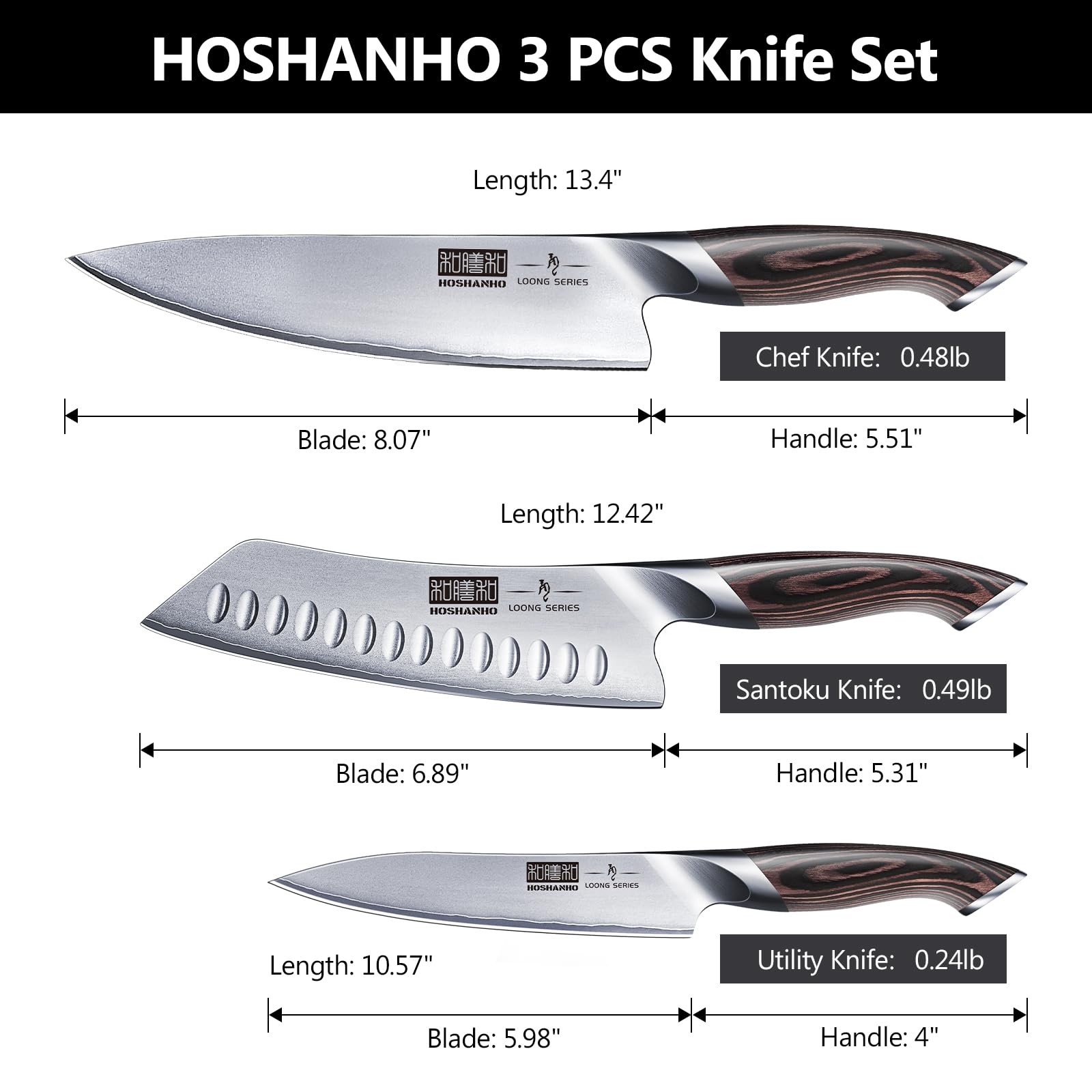 HOSHANHO 7-inch santoku knife versatile for chopping and dicing.