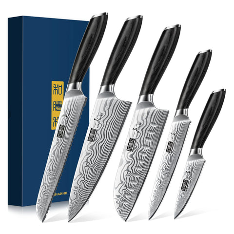 HOSHANHO 5-piece knife set for precise kitchen prep and balanced handling.