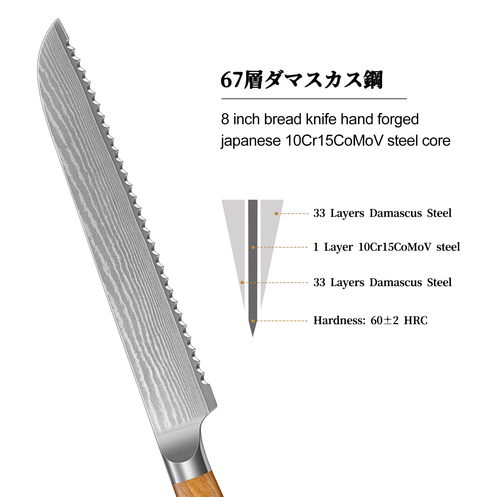 HOSHANHO 66-layer Damascus steel construction for durable kitchen performance.