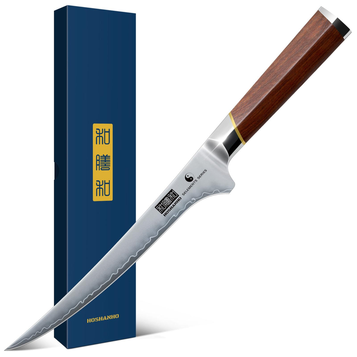 HOSHANHO 7-inch fillet knife blade ready for precise fish and meat cuts.