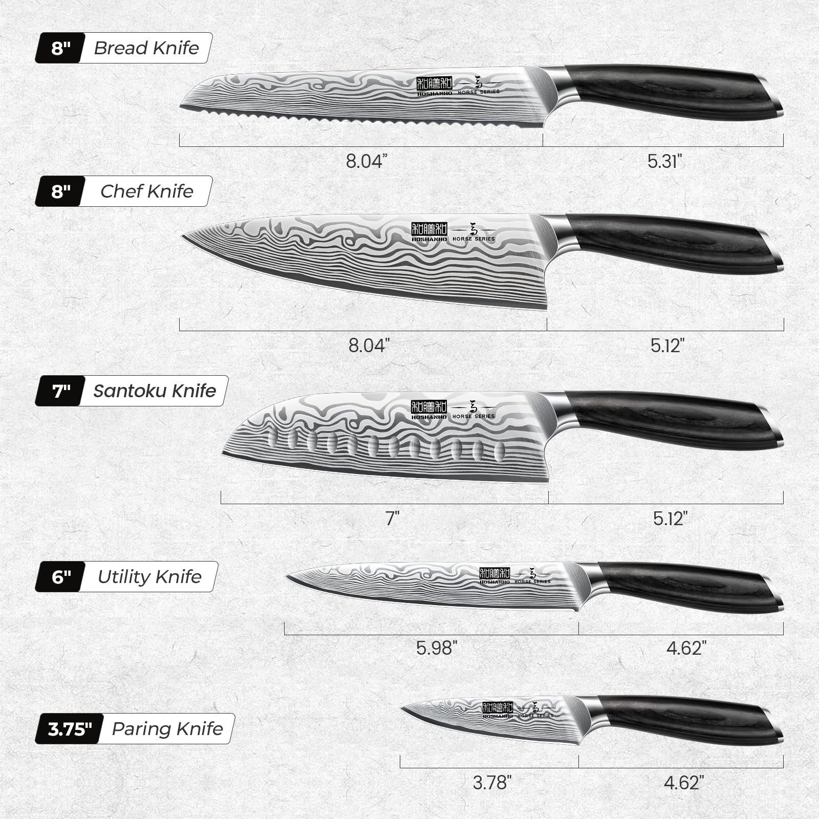HOSHANHO 8-inch chef knife with razor-sharp edge for chopping and mincing.